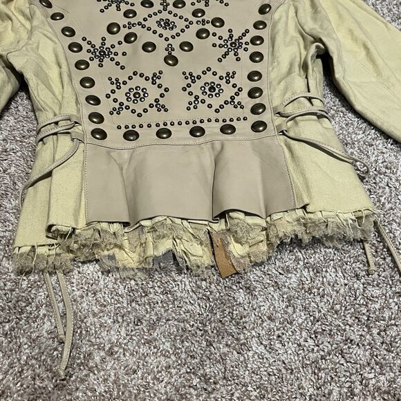 DOUBLE D RANCH Women's XS Beige Tan Studded Western Shirt Jacket Coat LEATHER - Picture 15 of 16